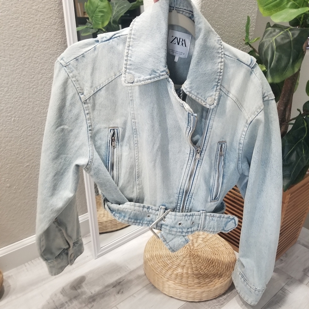 Zara cropped oversize bomber jean jacket denim